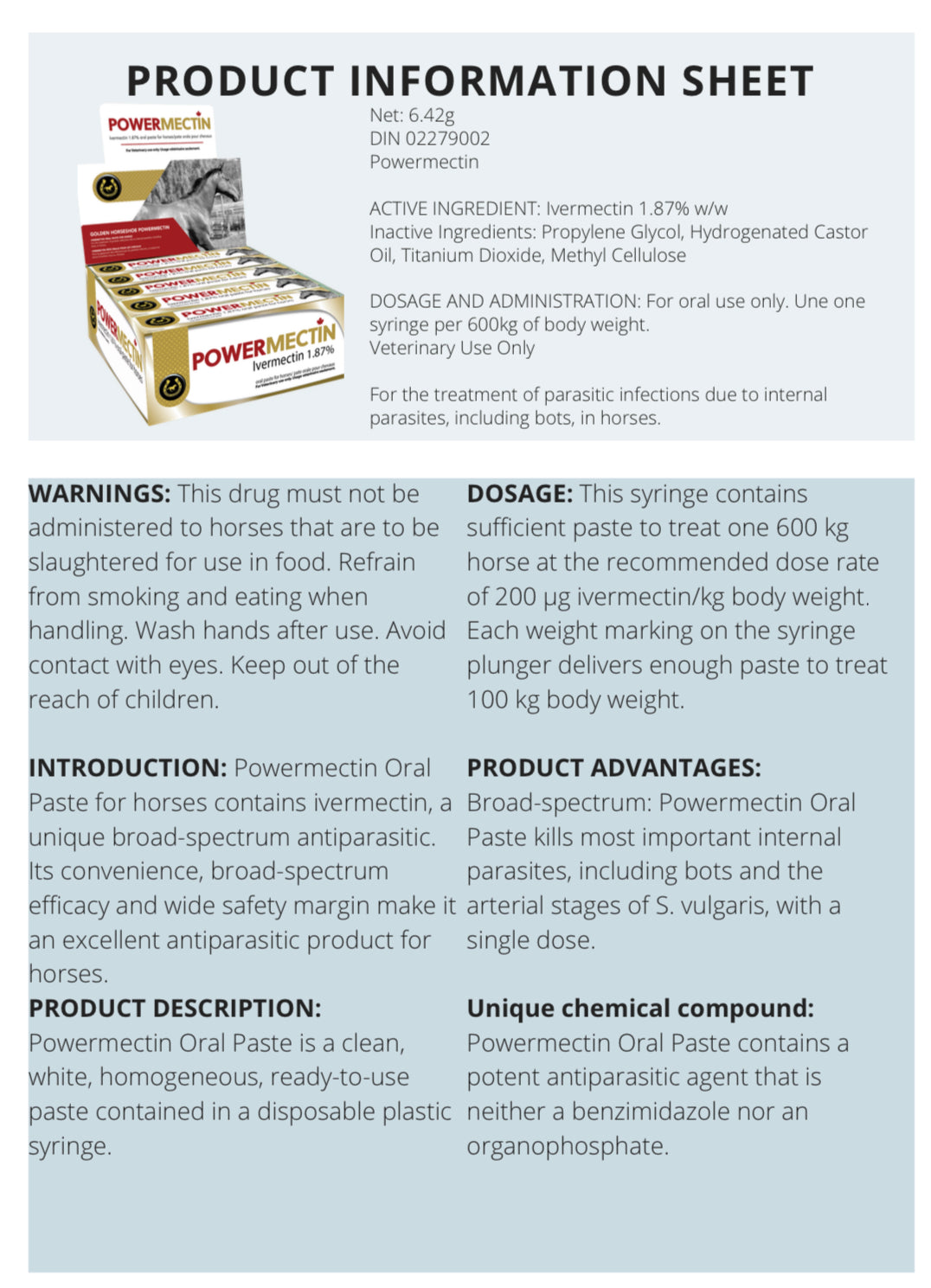 Powermectin Ivermectin - Equine Wormer - 6.42g