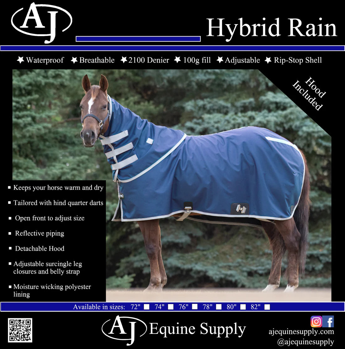 AJ Equine-Hybrid Rain Sheet 2100D 100G